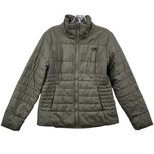 North Face Puffer Jacket Women Medium Olive Insulated High Neck Gorpcore Outdoor